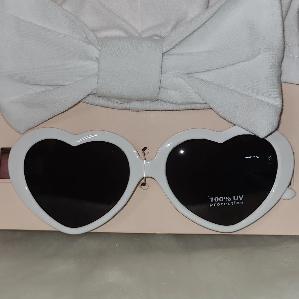 Sandy & Simon 2Pc Set Baby Girl, Turban Cap Hat with Bow & Sunglasses Beachy NWT